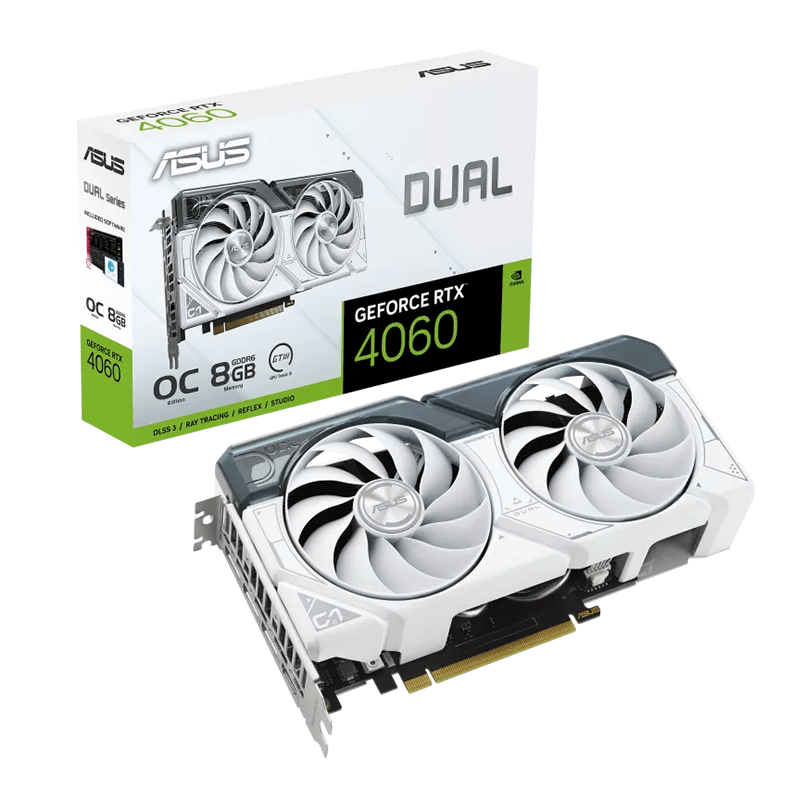 Carte graphique Asus Dual RTX 4060 White 8G OC - 8Go GDDR6 Carte graphique Asus Dual RTX 4060 White 8G OC - 8Go GDDR6