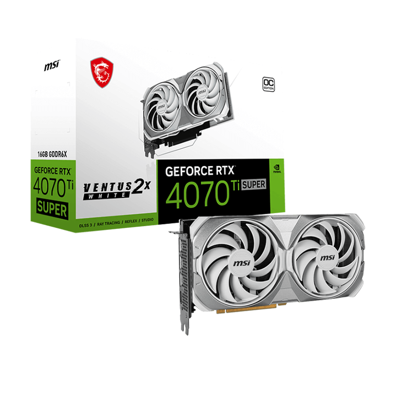 Carte graphique MSI GeForce RTX™ 4070 Ti Super Ventus 2X OC Blanche -16Go GDDR6X