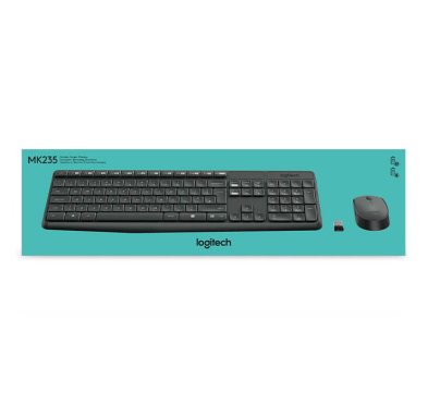 Logitech MK235 clavier Souris, Sans Fil, AZERTY, Gris