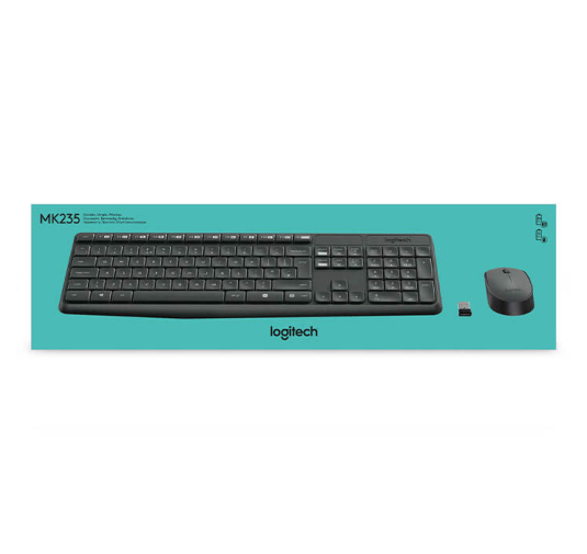Logitech MK235 clavier Souris, Sans Fil, AZERTY, Gris