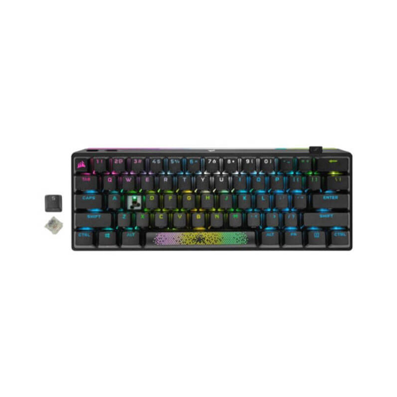 Clavier Gamer Corsair K70 PRO MINI WIRELESS, RGB, AZERTY, Sans et Avec Fil, Noir