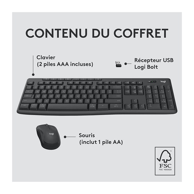 Logitech MK370 Combo clavier Souris, AZERTY, Sans Fil, Noir Logitech MK370 Combo clavier Souris, AZERTY, Sans Fil, Noir