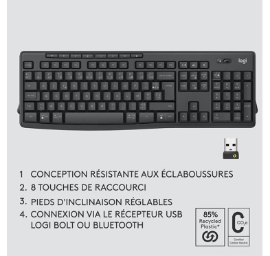 Logitech MK370 Combo clavier Souris, AZERTY, Sans Fil, Noir