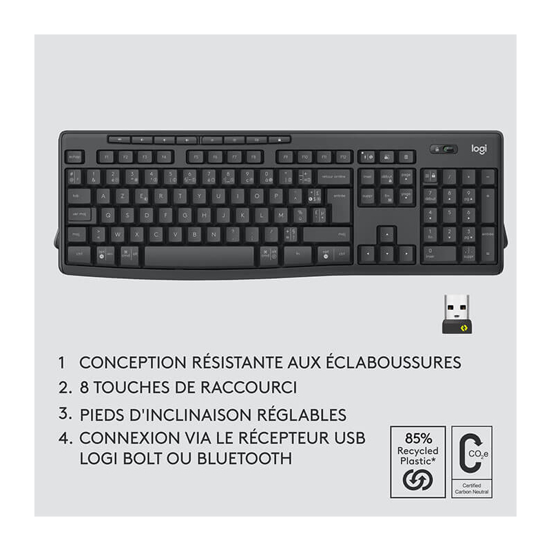 Logitech MK370 Combo clavier Souris, AZERTY, Sans Fil, Noir Logitech MK370 Combo clavier Souris, AZERTY, Sans Fil, Noir