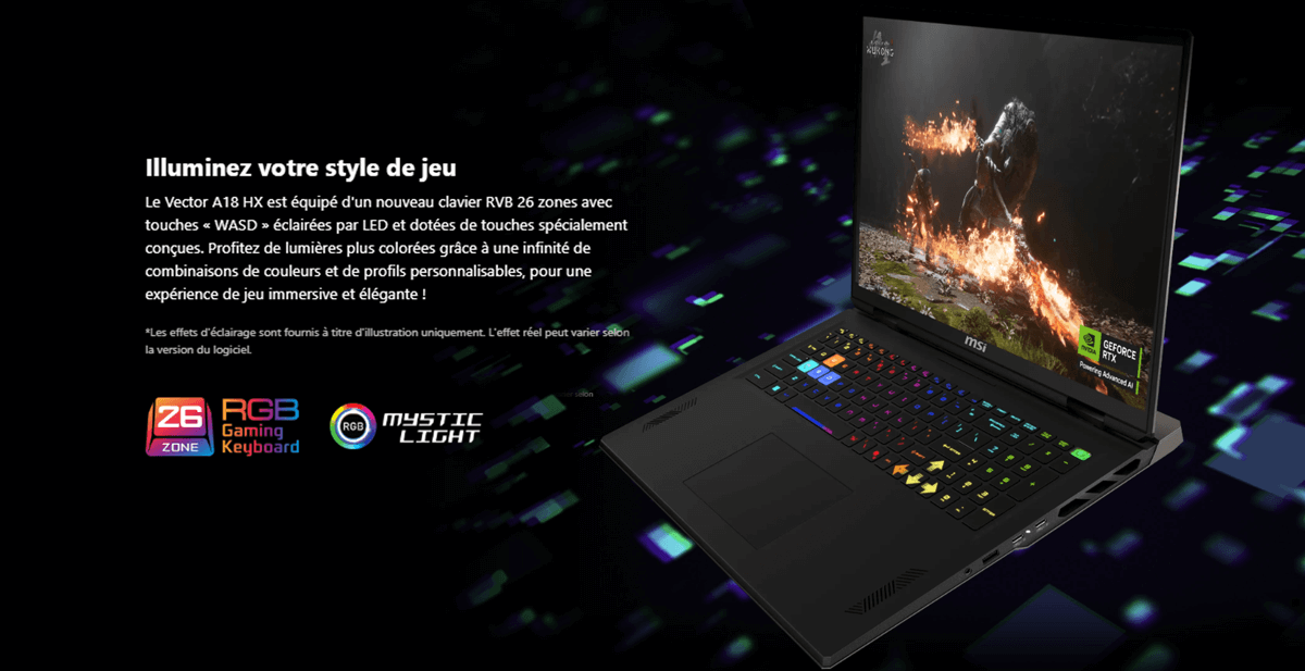 PC Gamer MSI Vecteur A18 HX A9W - clavier RGB gamer