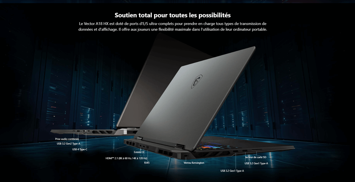PC Portable Gamer MSI Vecteur A18 HX A9W - connectique