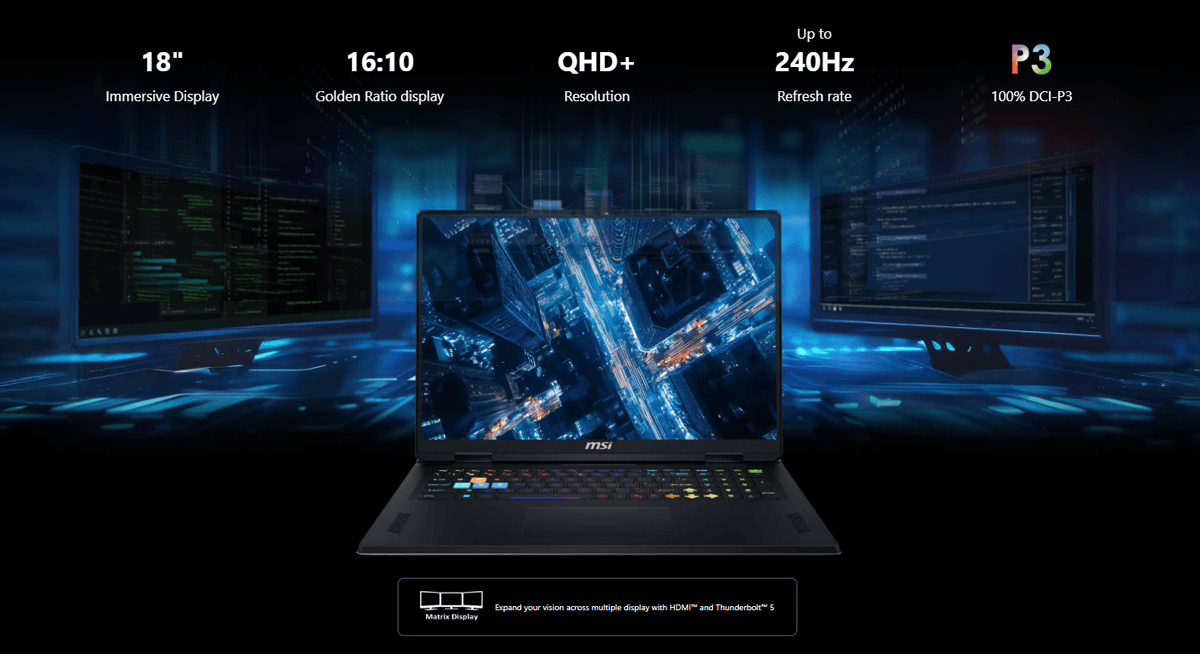 MSI Vector 18 HX AI A2XWJG-684FR |Écran QHD+ @240Hz